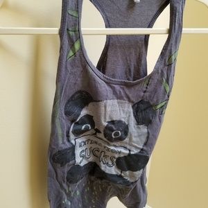 Panda 'Extinction Sucks' Gray Racerback Tank Small